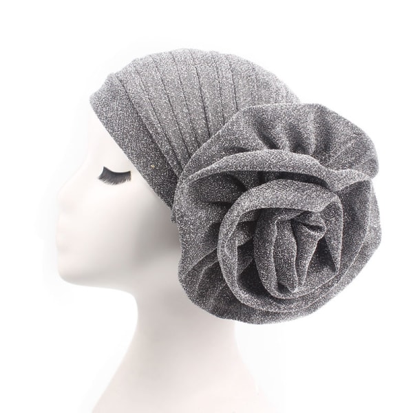 Dames mode lyse silke store blomst turban hat retro turban Silver