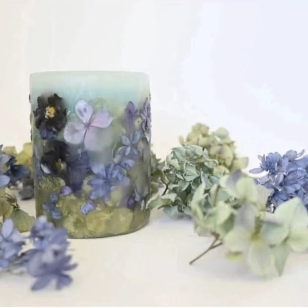 Ins doftljus med odödliga blommor, hortensia, torkade blommor, sojabönsvax, sojavax, present, gränsöverskridande ljus, sovrumsdekoration