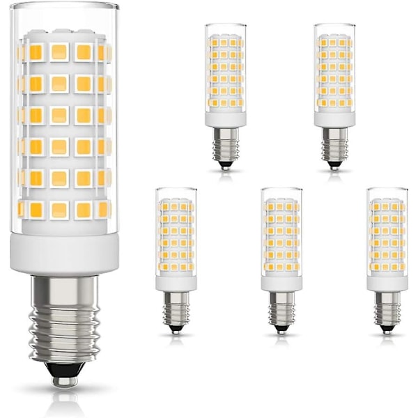 6-pack E14 LED-lampa 9W motsvarande halogen 75W, varmvit 3000K ej dimbar 360 graders strålvinkel för köksfläkt sänglampa