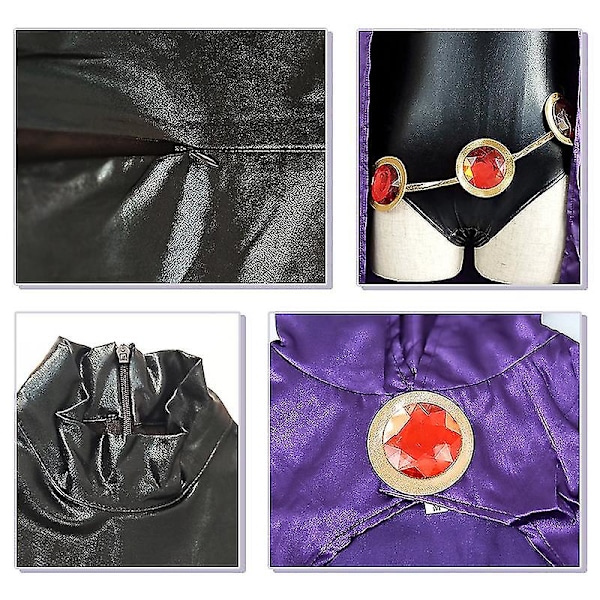 Teen Titans Raven Cosplay Kostym Superhjälte Kappa Jumpsuit Zentai Halloween Åtsittande Kläder + Kappa + Midje Smycke Kedja-e bara peruk just a wig L