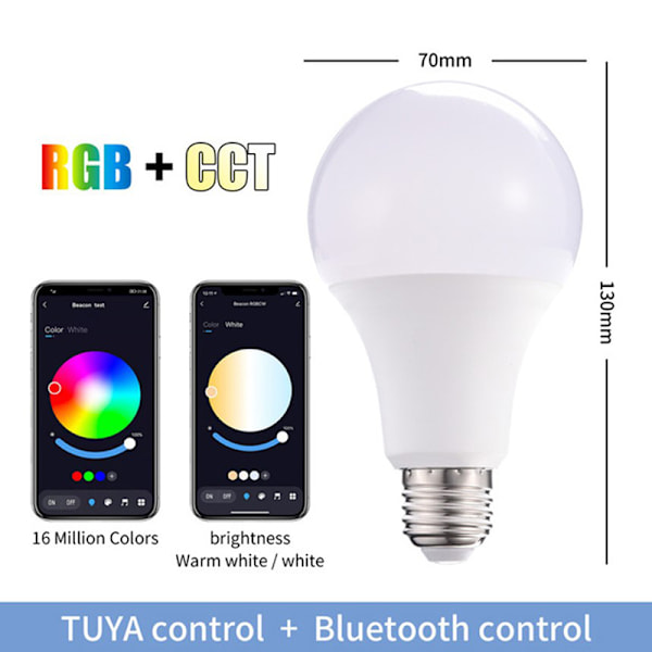 15W Blåtand-styret smart pære Hvid one size