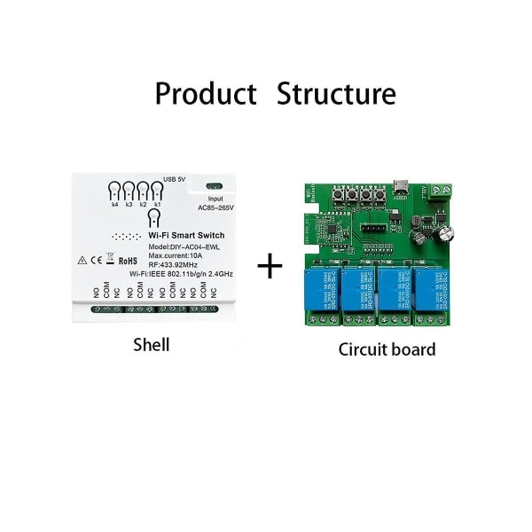4ch Wifi Smart Switch+rf433 Fjernkontroll 85-265v 2.4g Wifi Smartlife Hjemmeautomatisering Modul For Iftt Alex