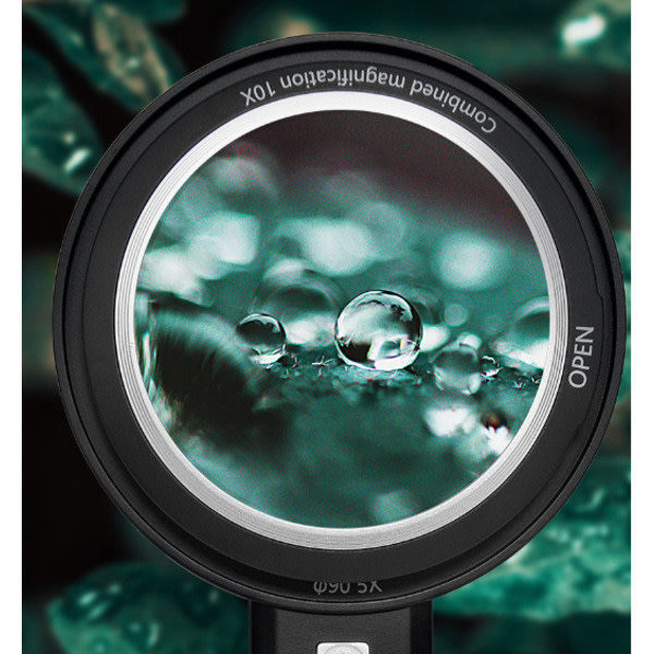 Forstørrelsesglas 6X/9X/15X med LED-lampe Sort
