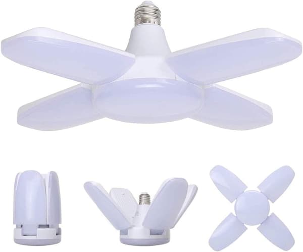 60W LED Garagelys, E27 6000 Lumen Sikkerhedslys, Deformerbart Værkstedlys med 4 Justerbare Paneler, Super Klart Dagslys til Garage,
