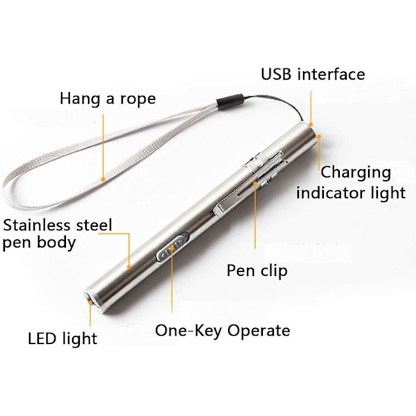 3-pakke sykepleierpennlys medisinsk pennlys USB oppladbar LED lommelykt rustfritt stål lommelykt for leger studenter leger