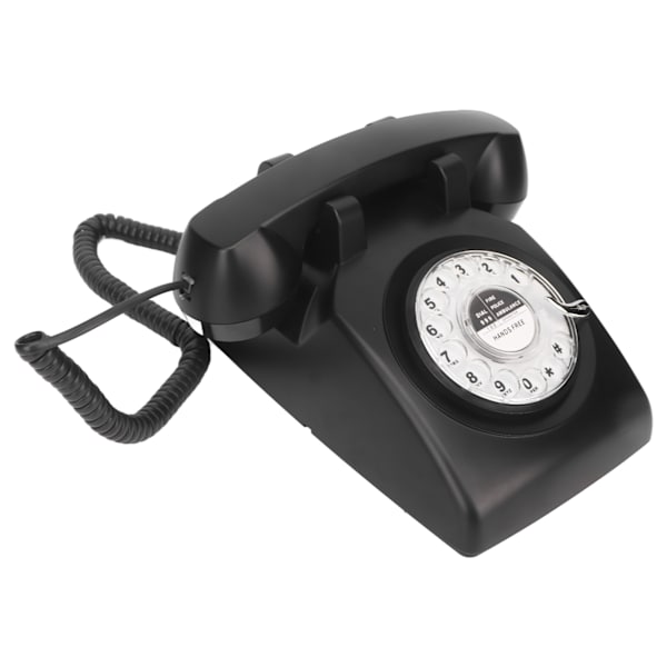 Retro telefon med ledning, drejeskive, understøtter genopkald, mekanisk ringetone, vintage bordtelefon med højttaler, sort