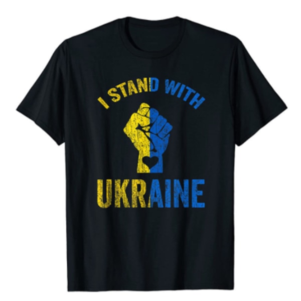 Ukraina T-paita Unisex-tyyli Rentouttava lyhythihainen naisille ja miehille Musta Black 3XL