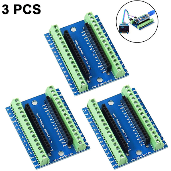 3 kpl Nano-ruuviliitinsovittimen suojakortin laajennuskortti Nano V1.0 AVR AU -moduuli Arduinolle