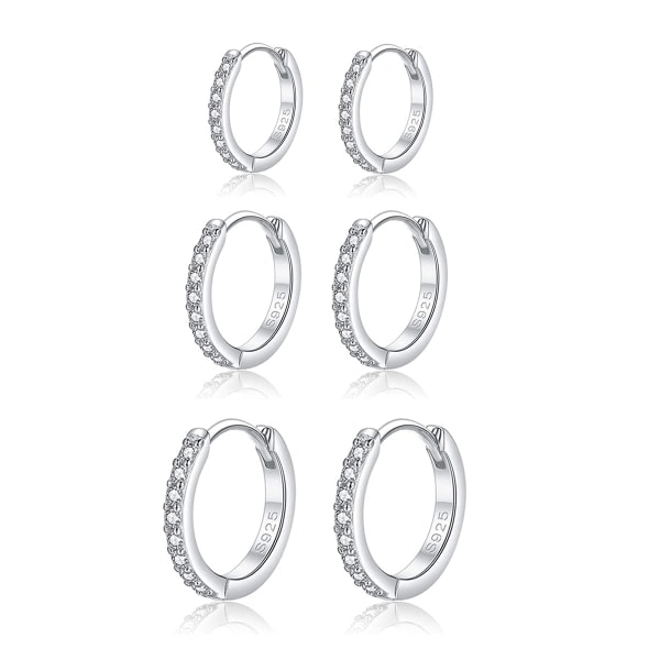 Hoopörhängen i silver, damörhängen, 3 par, 925 sterling