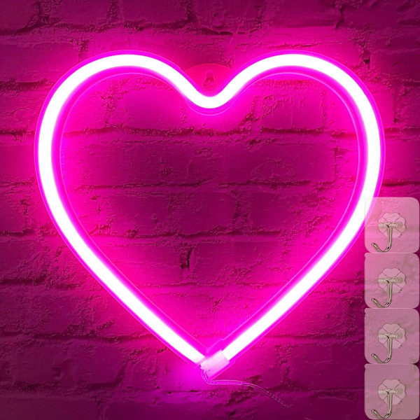 Neon Hjertelys Rosa Hjerte Neon Skilt Hjerte Led Lys, Led Hjerte Lampe Hjerte Dekorasjoner for Hjem, Hengende Hjerte Gaver Hjerte Veggdekor