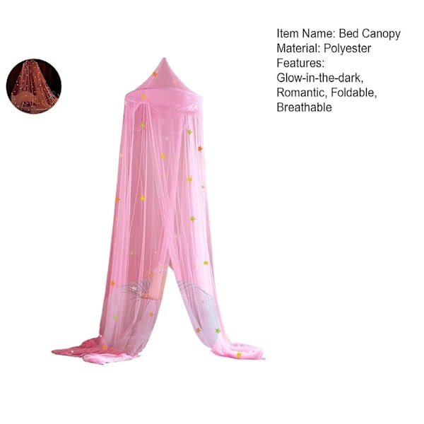 Sæt kuppel seng baldakin foldbar glød-i-mørke polyester stjerner prinsesse baldakin seng værelse indretning husholdningsartikler Qinghai Pink Pink XL