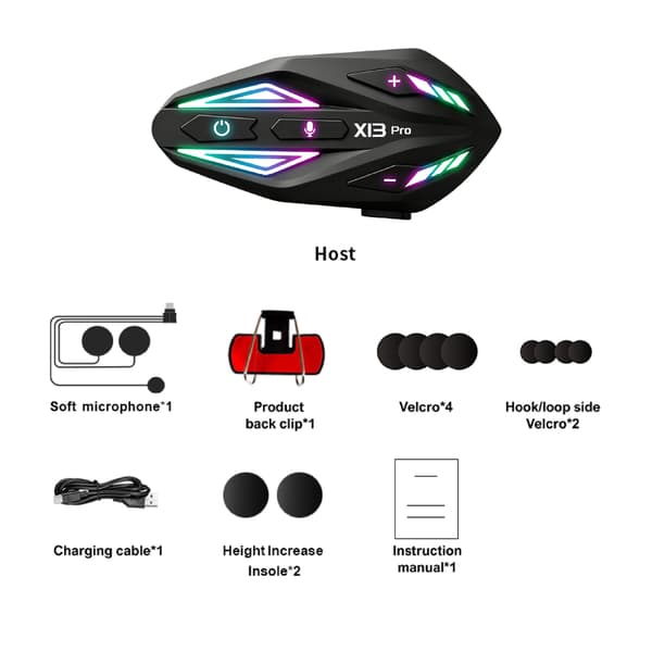 X13 Pro Motorcykelhjälm Bluetooth Headset, Trådlös Intercom, Vattentätt Brusreducerande Kommunikationssystem med Djup Bas X13Pro - Soft Microphone