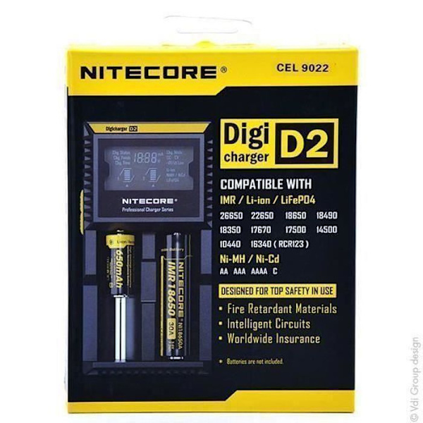 NITECORE D2 oplader til 2 batterier 18650-18350-16340-26650-14500... - Enhed(er) HH5846