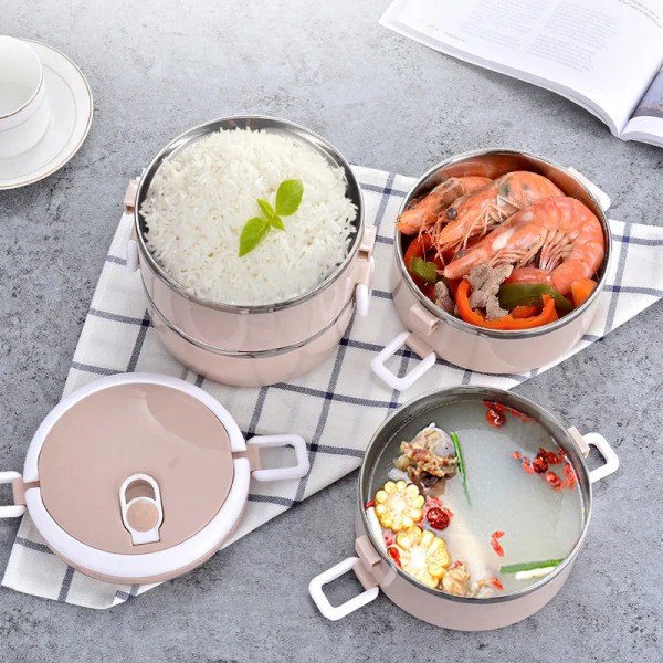 Rostfritt stål bärbar lunchlåda mikrovågsugn Bento låda matförvaringsbehållare för barn picknick kontorsarbetare skola rosa Pink 2