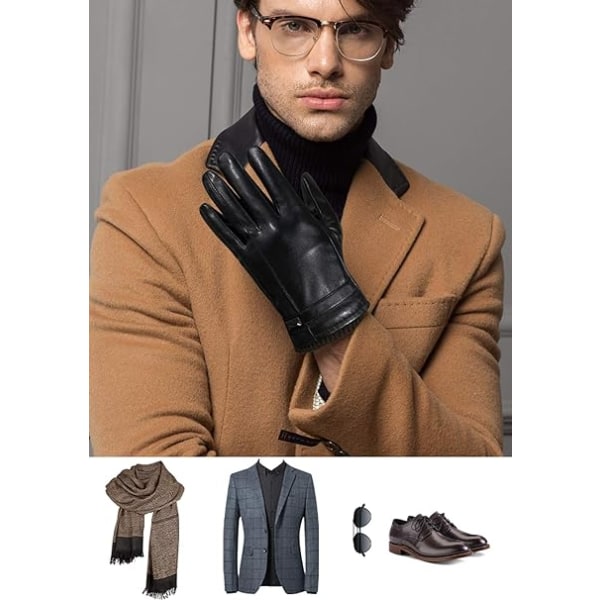 (Svart, L) Vintervarma PU-läderhandskar med pekskärm för män kvinnor