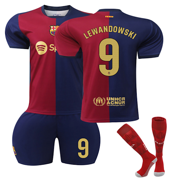 2024-2025 Barcelona Hjemmebarnefotballdrakt nr. 9 Lewandowski Adult XS