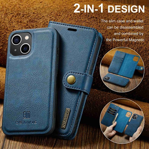 DG.MING 2-i-1 Magnetisk Wallet iPhone 15 Blå