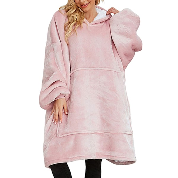 Oversize Pullover Genser Hettesvep Dame Teppe Genser Flanell Koselig Teppe Genser Teppe Voksen Lyse Rosa