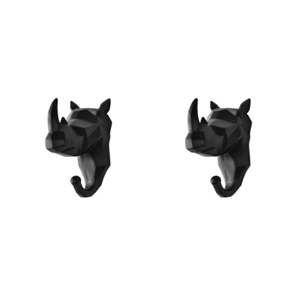 1/2/3/5 Robust og holdbar dyrehoved nøglekrog til enkelt sort (næsehorn) Black (rhino) 2 Set