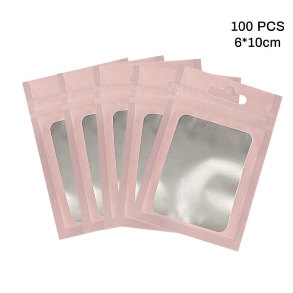 Genomskinliga Mylar-påsar med dragkedja i aluminiumfolie, 100 st rosa Pink 12*20cm