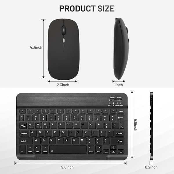 Ultraohut Bluetooth-näppäimistö, kannettava langaton mininäppäimistö, ladattava iPad-tabletille (10 tuumaa, musta)