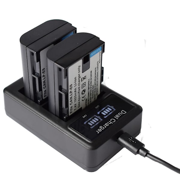Lp-e6 batteri eller USB LCD-lader kompatibel med Canon EOS 5D Mark II III 6D 60D 60DA 70D 7D LCD USB DUAL charger