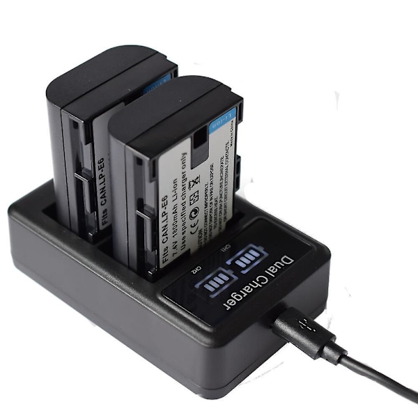 Lp-e6 Batteri eller USB LCD-oplader Kompatibel med Canon Eos 5d Mark Ii Iii 6d 60d 60da 70d 7d LCD USB DUAL charger