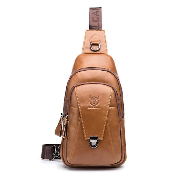 Päällimmäisestä nahasta valmistettu crossbody-laukku, monitoiminen ulkoiluun sopiva rintalaukku, päiväreppu Yellowish brown