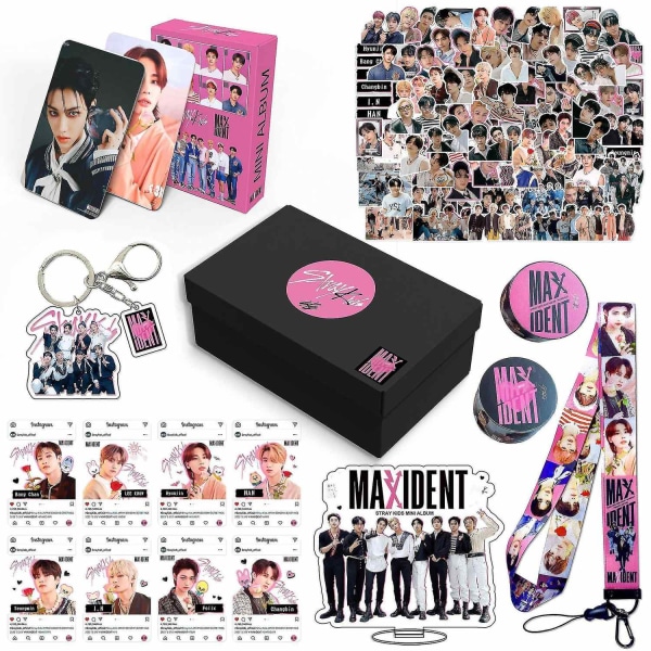 Stray Kidsin uusi albumi Maxident Gift Box Set Kpop-tuotteet Valokuvat Lanyard Avainnauha Lahjat Skz-faneille - Täydellinen A