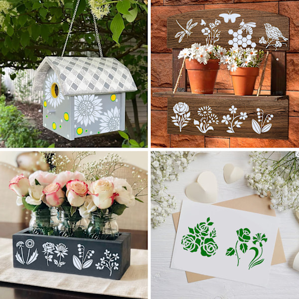 20 st Flower Stenciler Insektsblommor Målningsstenciler, (5 x 5 tum) Målningsstenciler för hantverk Återanvändbara, Konststencil för målning, DIY-ritning