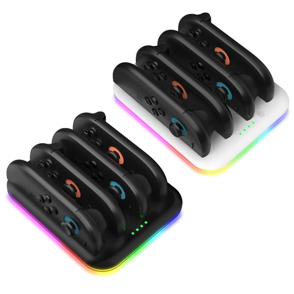 Opladningsdock til spilcontroller – 4-slots opladerstander med LED RGB-lys White