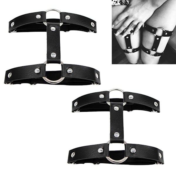 1 par elastisk 2 rader skinnbensele strømpebånd belte punk gotisk lårring strømpebånd black