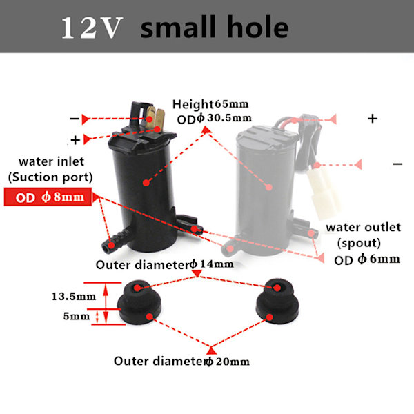 12v 24v Universal Bilrudevisker Forrudevisker Vaskemaskine 12V Big hole+wire