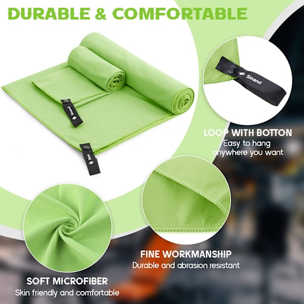 Mikrofiberhandduksset med 2 | 152x76cm stor badhandduk + 80x40cm liten handduk | Snabbtorkande mikrofiberhanddukar Sport Handduk (Grön)