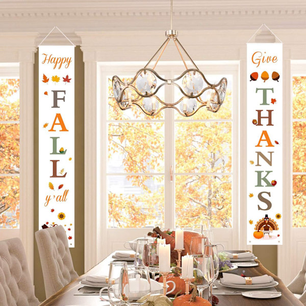 Happy Fall & Give Thanks Verandabanners för Höstdekorationer Inomhus och Utomhus | Höst Välkommenskylt för Hemmets Veranda Framdörr Dekor