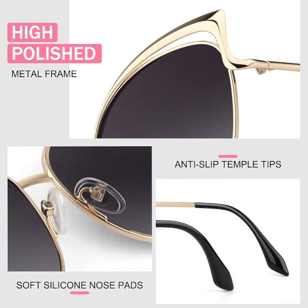 Trendy Oversized Solbriller for Kvinner Polariserte Cat Eye Cute UV400 Beskyttelse Grå Linse Gray Lens Model B