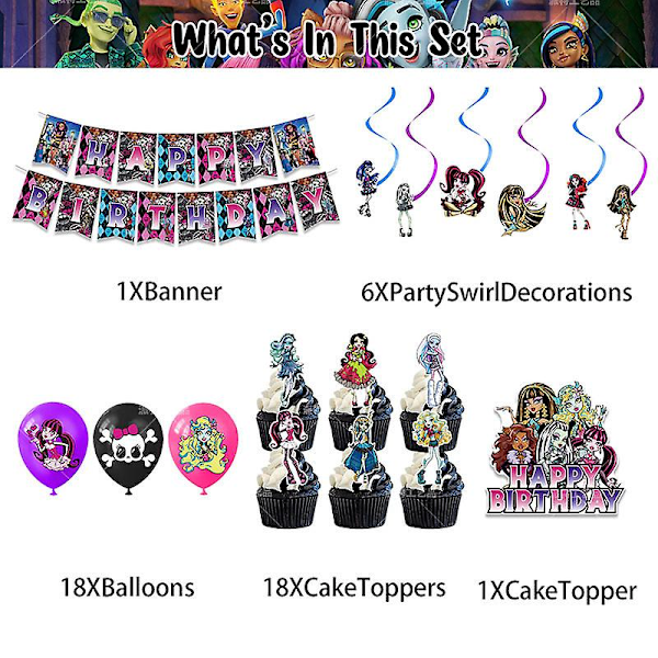 Elf High School Movie Tema Monster High Bursdag Drag Banner Ballong Størrelse Spiral Festartikler Elf High School Four-Piece Set