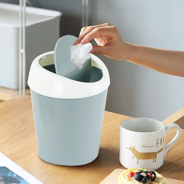 2 små søppelkasser Mini skrivebord søppelkorg (blå, rosa)