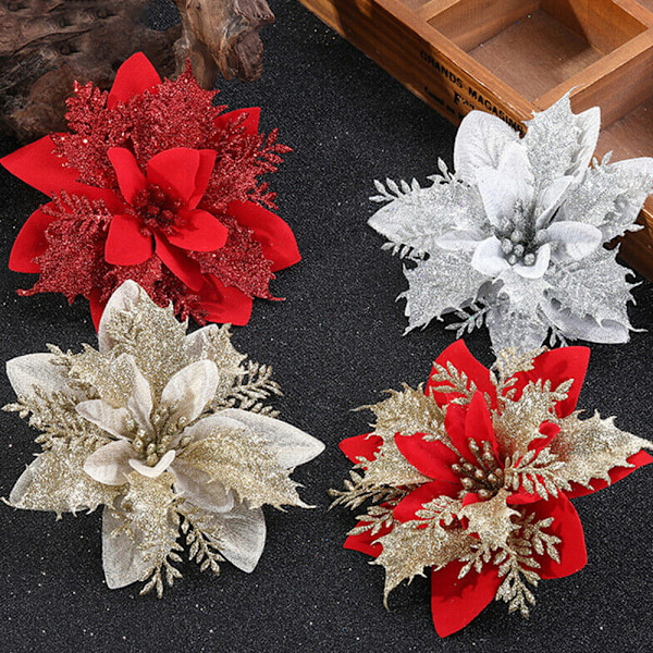 10:e konstgjorda julblommor dekorationsjulgran prydnad C C 10pcs