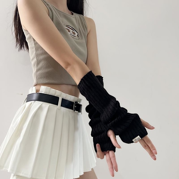Armvarmere til Langærmede Vanter Y2K Cool Girls Varme Sort Hvid Gothic Skateboard Punk Hip Hop Strikket