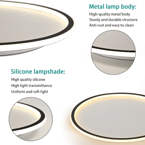 LED taklampe dimbar med fjernkontroll, 25W svart LED taklampe Φ40CM 3000K-6000K, indirekte belysning taklampe for soverom[qb]