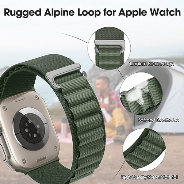 Alppilenkki-yhteensopiva Apple Watch -ranneke 49mm 45mm 44mm naisille ja miehille, säädettävä 2/Ultra/Series SE 9/8/7/6/5/4/3/2/1