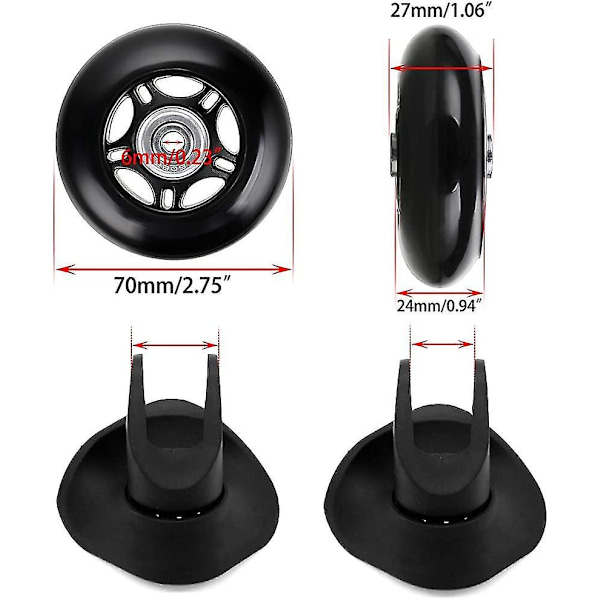 2 st resväskor ersättningshjul lager reparation för resväskor resväskor 70*24mm, svart
