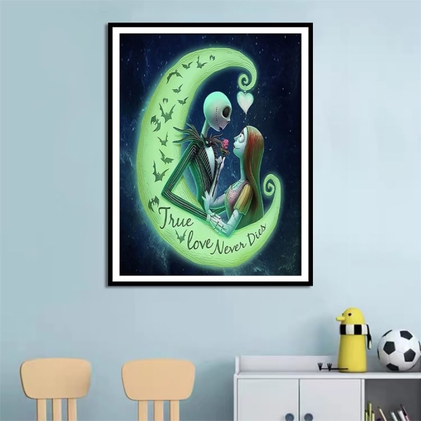 5D DIY-timanttimaalaus numeroiden mukaan aikuisille, Painajainen ennen joulua Halloween Jack ja Sally kuun kanssa, 11,8 x 15,7 tuumaa