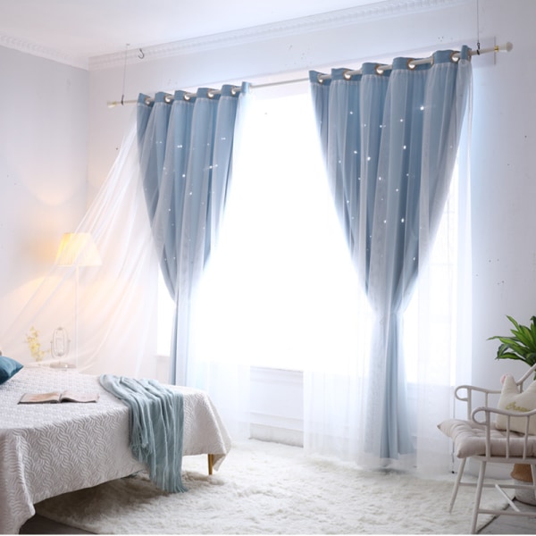 2 double-layer openwork star curtain 1.5*2.7M-blue