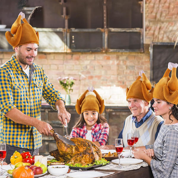 2 st Thanksgiving Rostad Kalkon Hattar, Halloween Nyhetshattar för Barn Kvinnor & Män, Thanksgiving Party Favor Leveranser, Thanksgiving Kostym