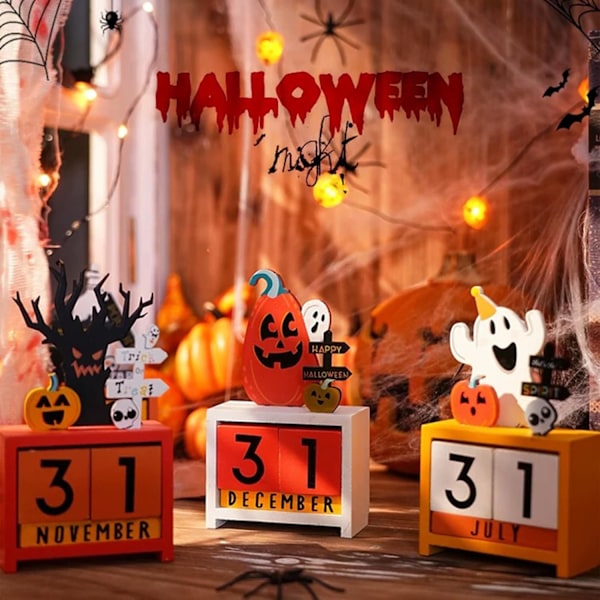 Halloween Dekoration Trä Ankomstkalender, Halloween Kalender Dekorationer, Kontors Evighetskalender, Full av Festival Charm (pumpa) pumpkin