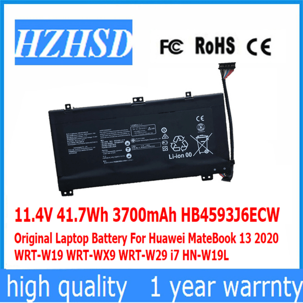 Bærbar computer batteri 11.4V 41.7Wh 3700mAh HB4593J6ECW Original til Huawei MateBook 13 2020 WRT-W19 WRT-WX9 WRT-W29 i7 HN-W19L