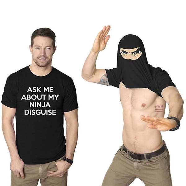 Kysy minulta ninja-asustani Käännettävä T-paita Hauska asu Grafiikka Musta Ninja Black Ninja M