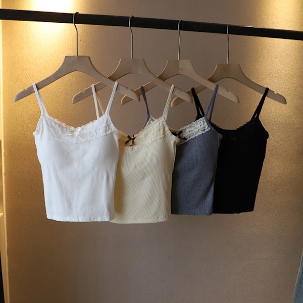 Stickad Crop Top för Kvinnor, Enfärgad Sling Top, Stickad Tank Top Black